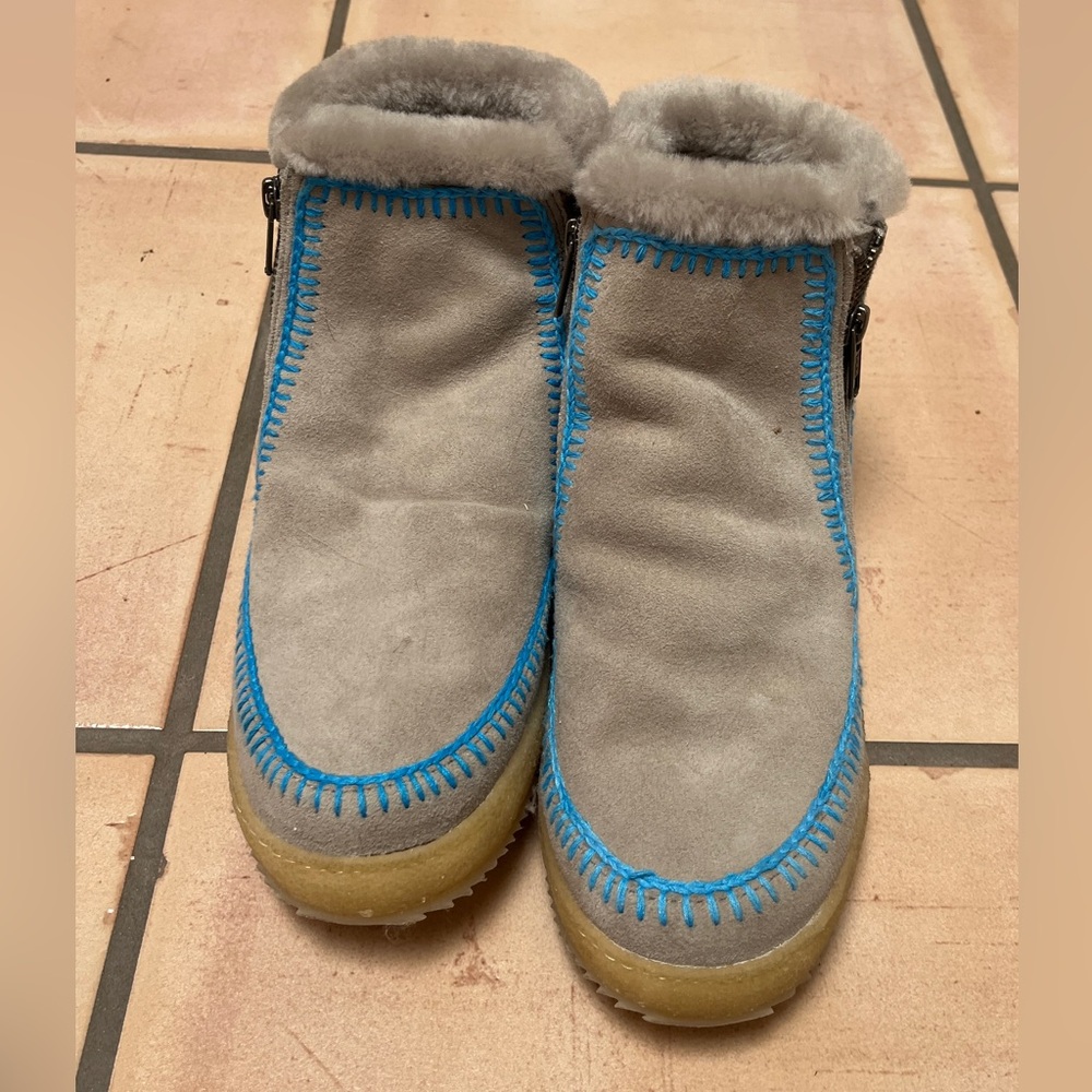 Cozy Gray and Blue Fleece Lined Ankle Boots - Picture 6 of 8